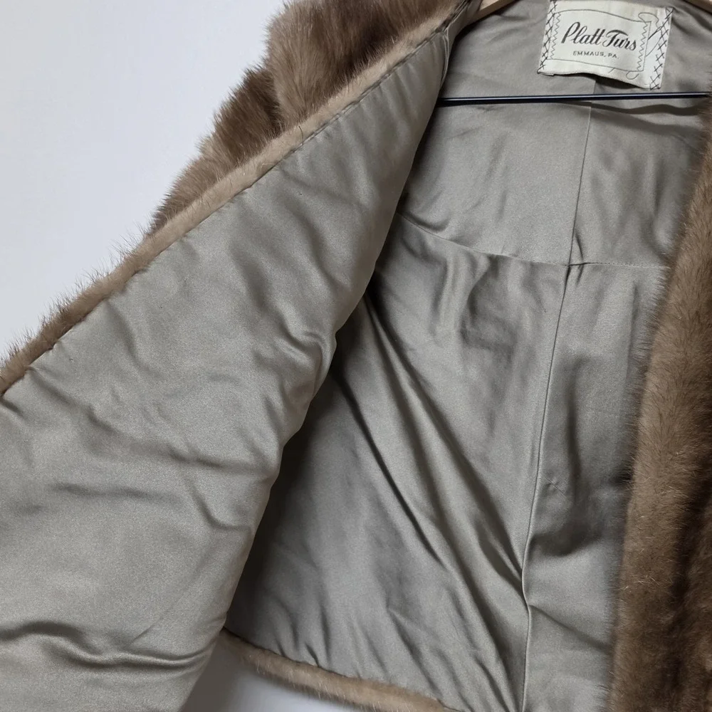Vintage Platt Furs Mink Stole Cape‎ Brown Real Fur Wrap Jacket Shrug